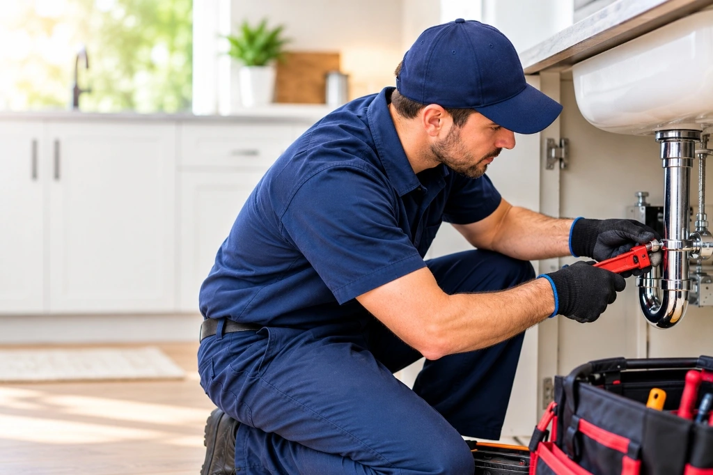 Licensed Plumber Clearing Drain Under Sink in Mississauga